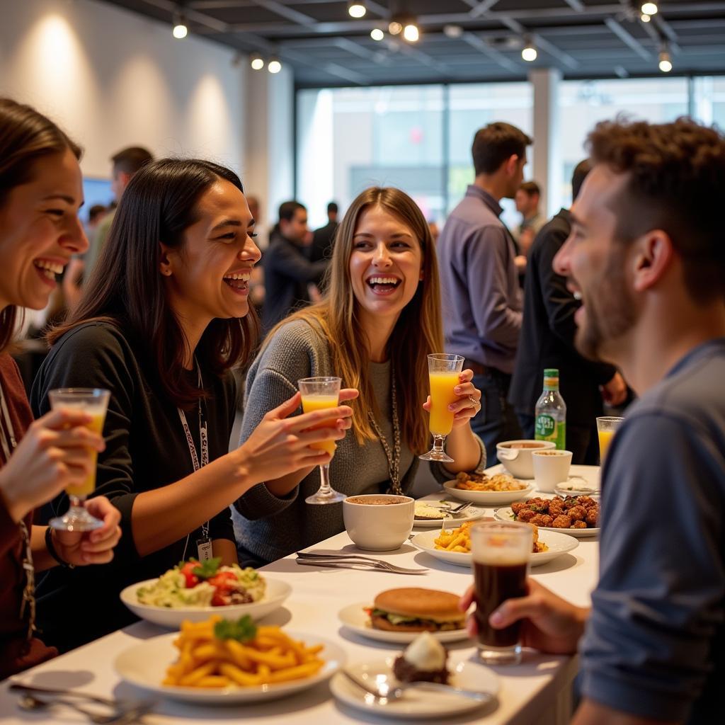 Visitors enjoying food and drinks at Chicago Food Expo