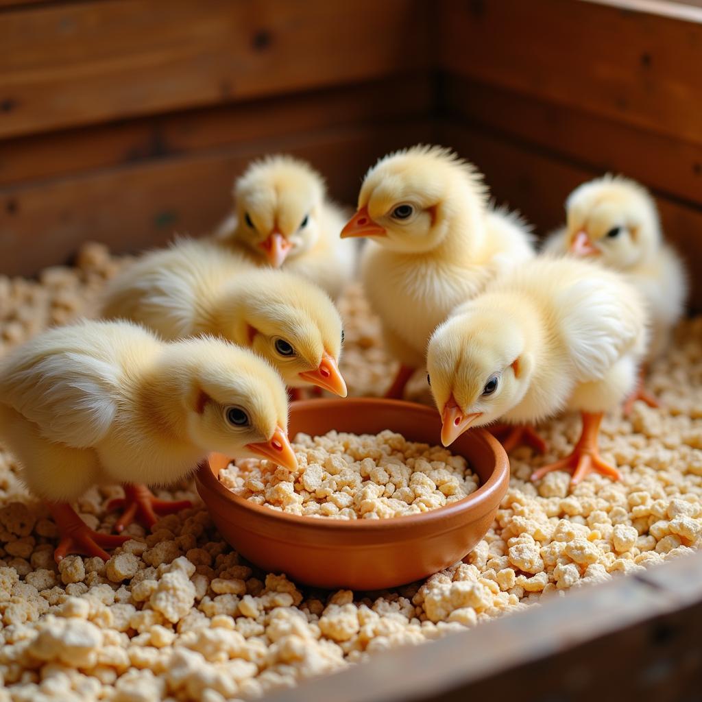 Chicks Enjoying Starter Feed