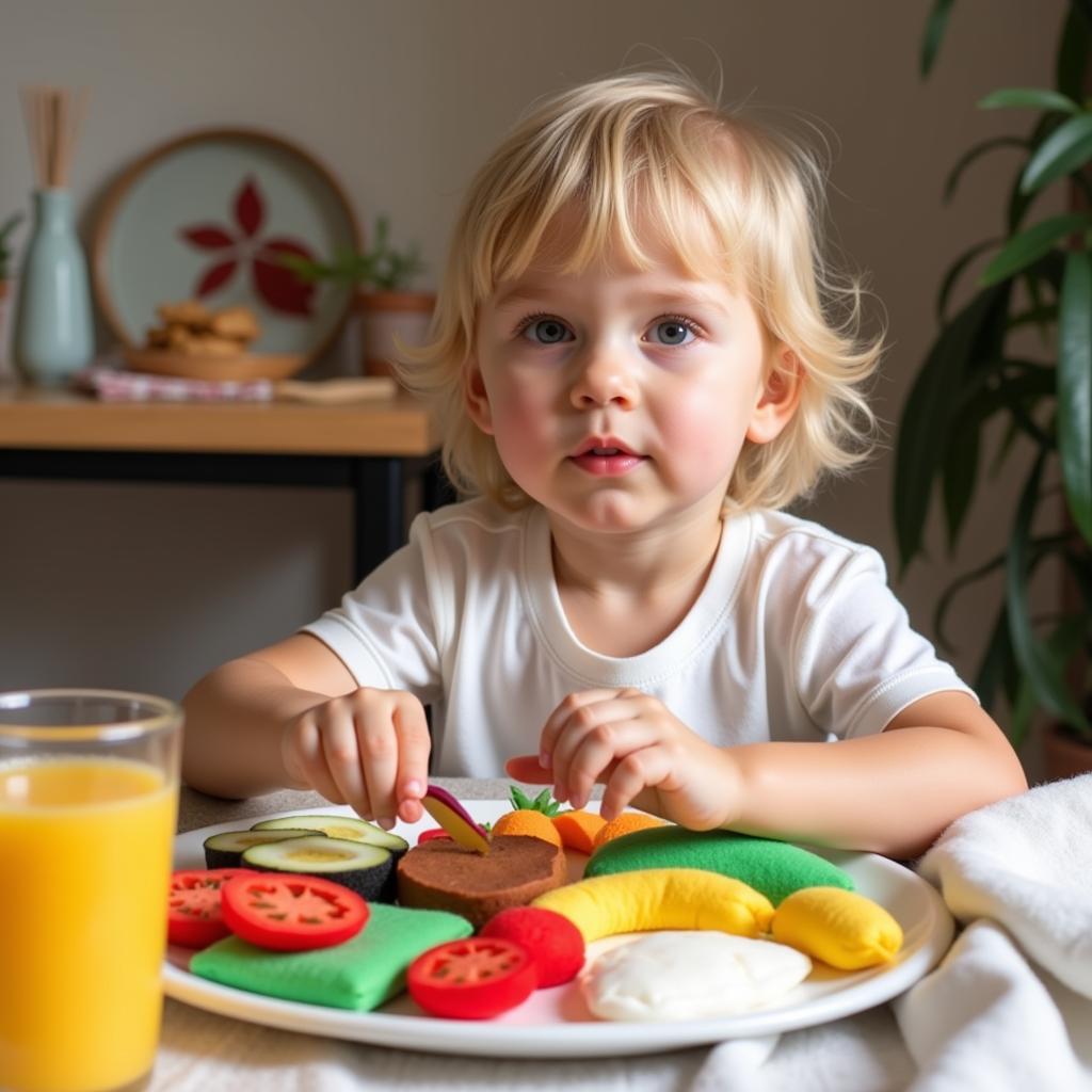 Child Playing with Fabric Food