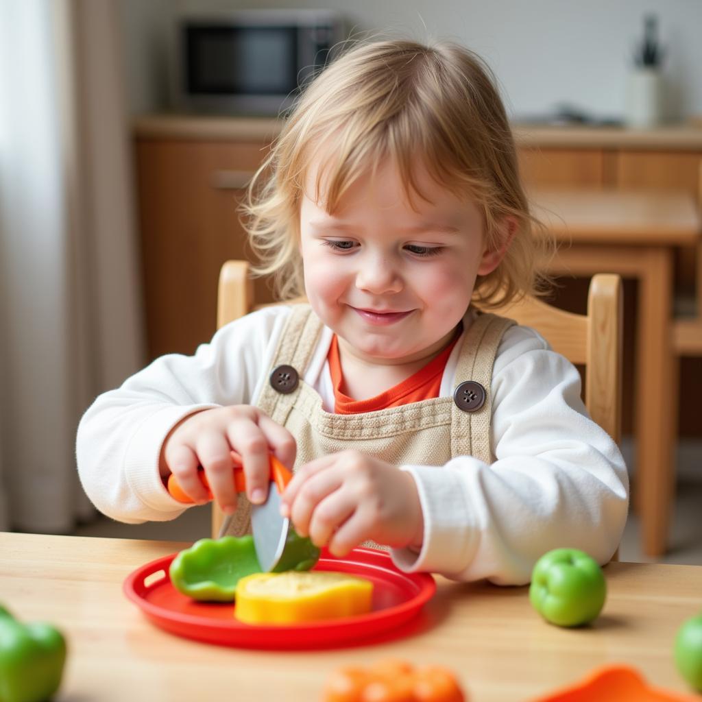 Child Playing with Play Food Cutting Set