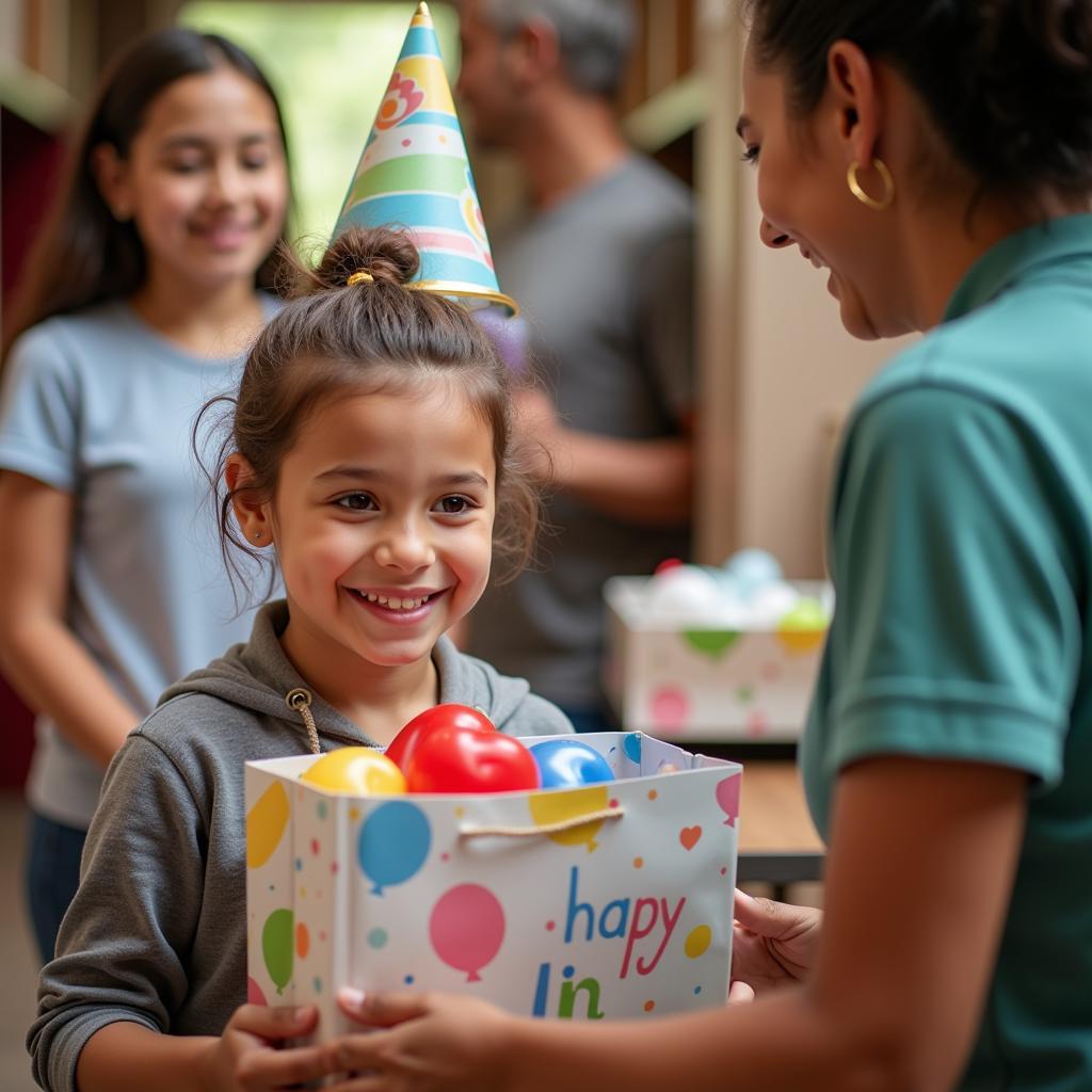 A Child's Joy Receiving a Birthday Bag at a Food Pantry