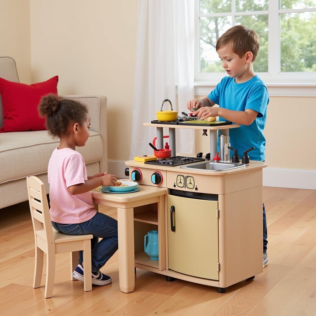 Kids Engaging in Toy Kitchen Play