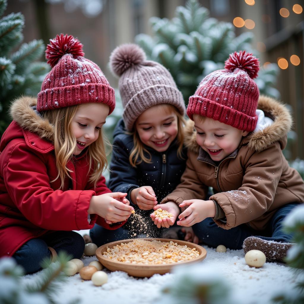 Children Sprinkling Reindeer Food in the Garden