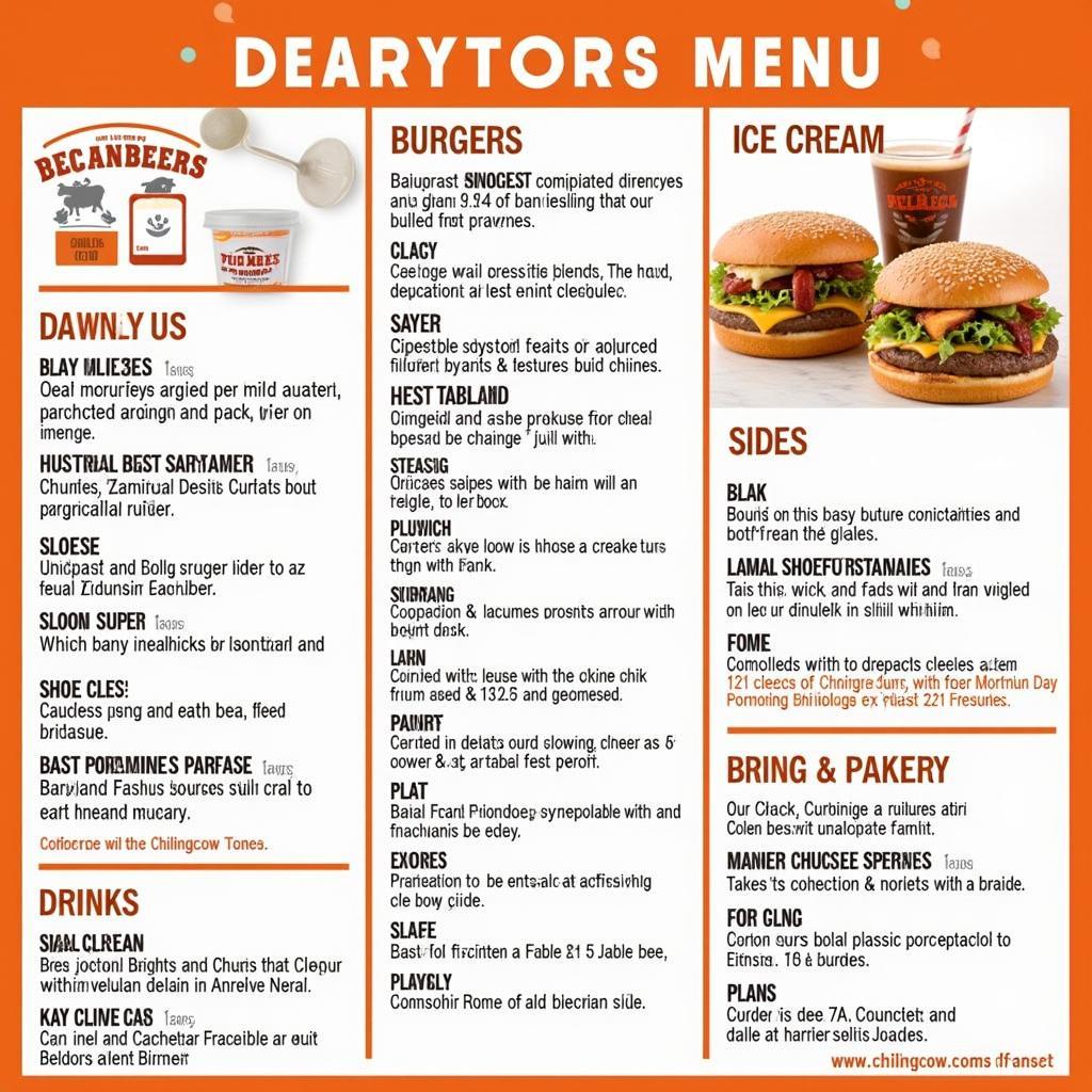 Close-up view of the Chilling Cow food truck menu showcasing a variety of delicious items