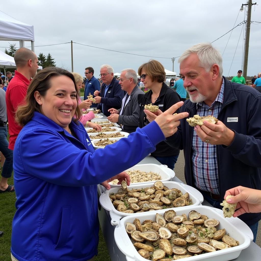 Crowds enjoying oysters at Chincoteague Oyster Festival