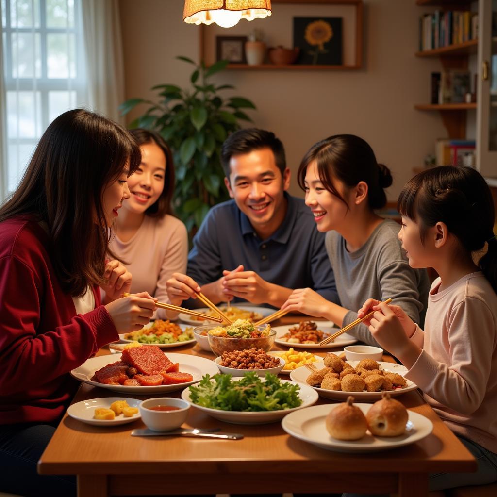 Family Enjoying Chinese Food Together in Modesto