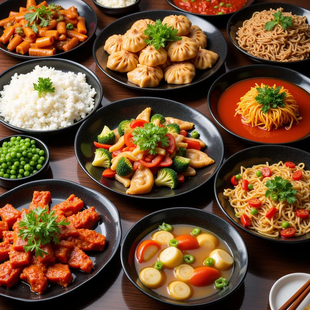 A table filled with a variety of Chinese dishes