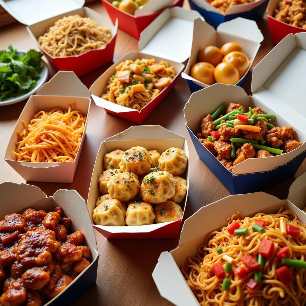 A variety of Chinese food dishes ready for delivery in Harrisonburg, VA