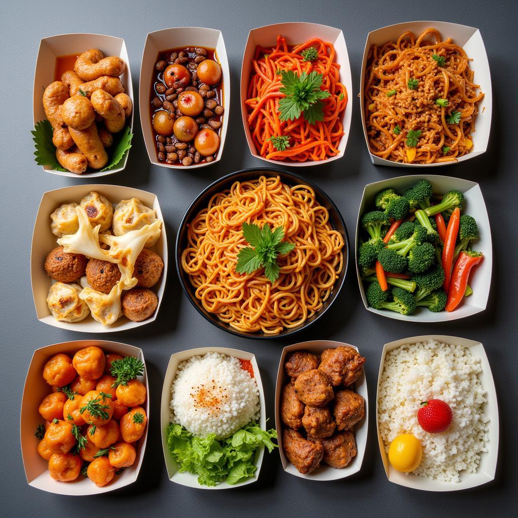 Assortment of Chinese dishes spread across a table