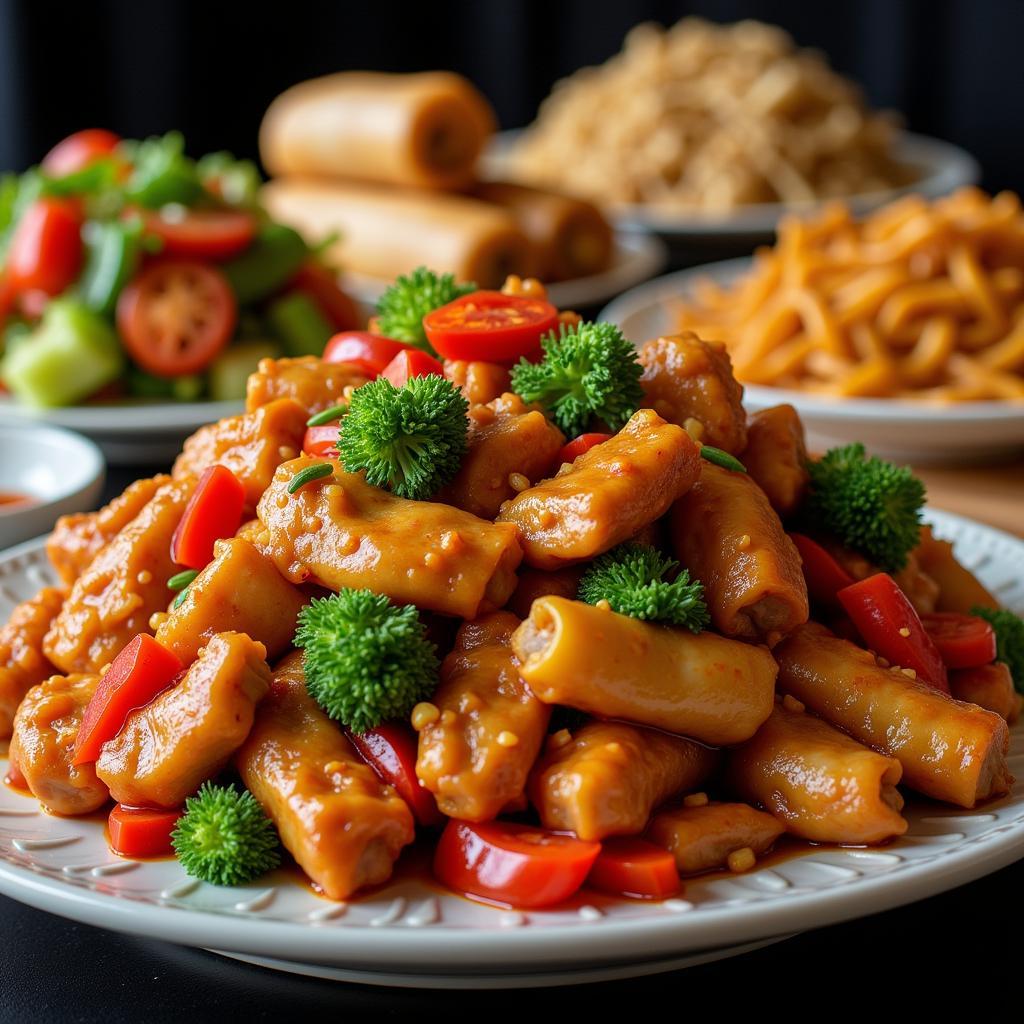 A platter of various Chinese dishes at a restaurant in Indian Land