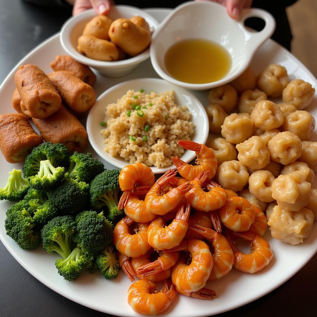 An assortment of colorful and flavorful Chinese dishes arranged on a platter, showcasing the variety available in Lake Hiawatha, NJ.