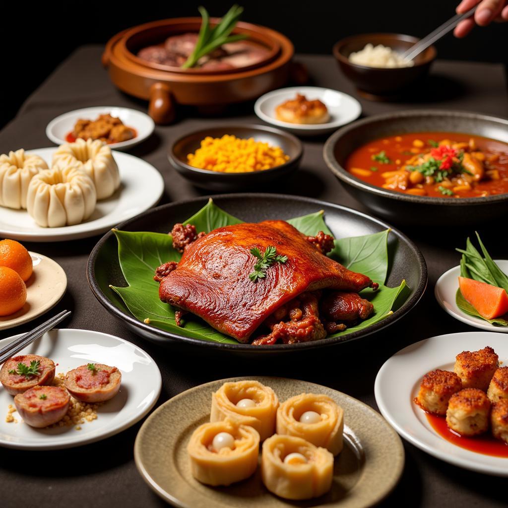 A colorful spread of various regional Chinese dishes