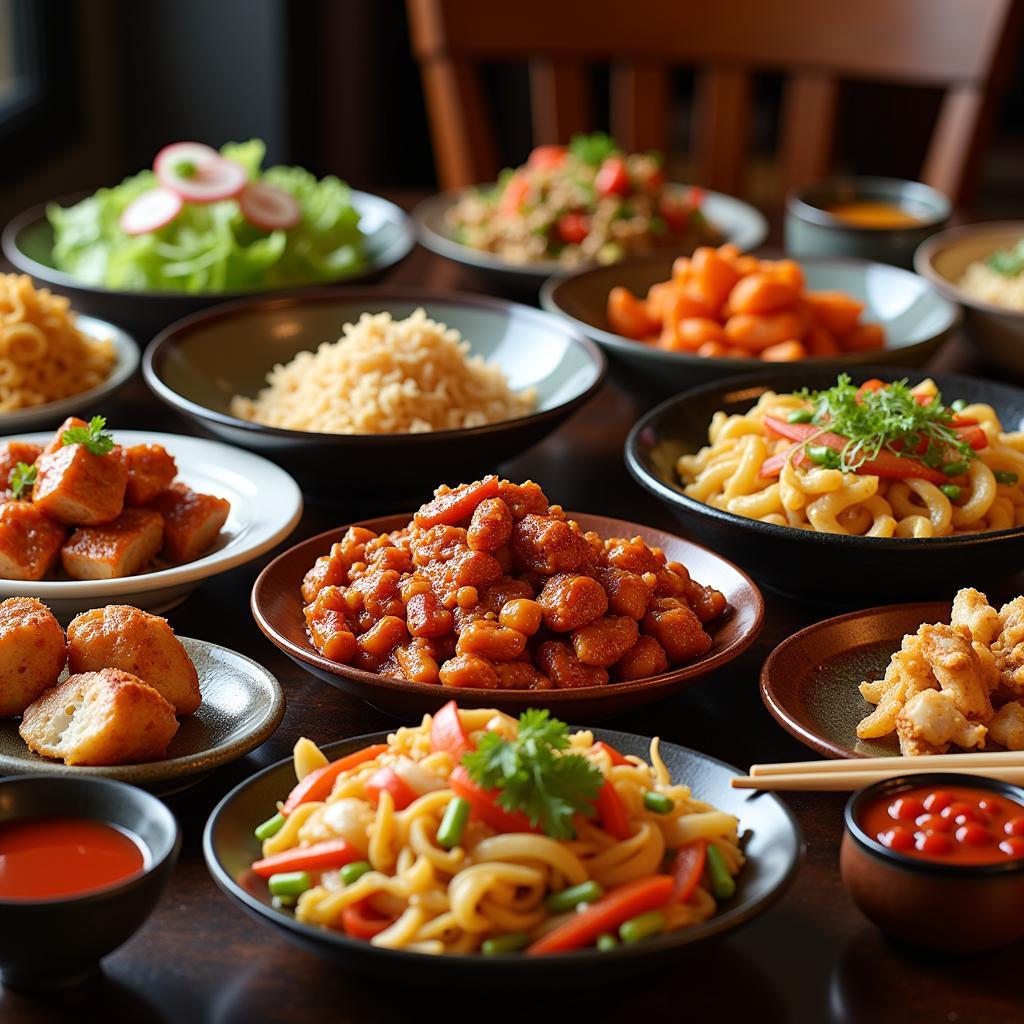 A vibrant spread of various Chinese dishes in Runnemede