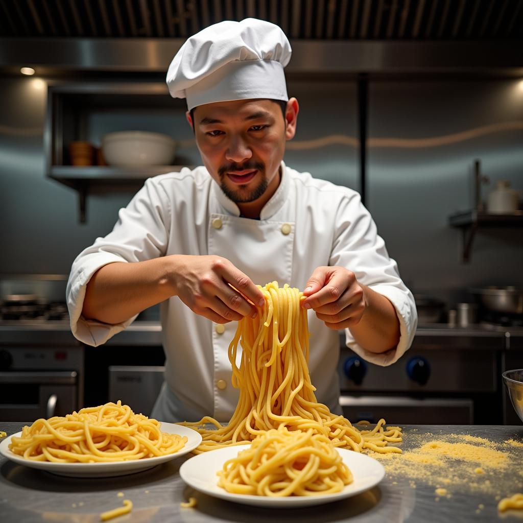 Skilled Chef Hand-Pulling Noodles in Seffner Chinese Restaurant