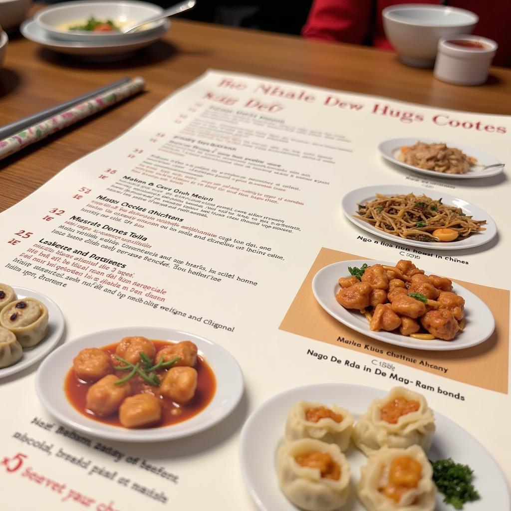 A menu featuring popular Chinese dishes at a Shelby restaurant