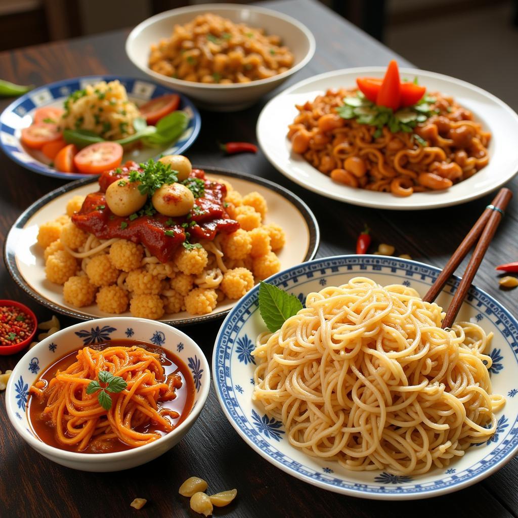 A variety of Chinese noodle and rice dishes