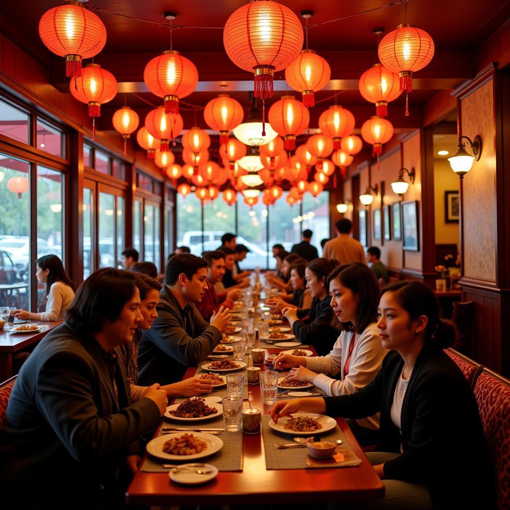 Busy Chinese restaurant interior with patrons enjoying their meals