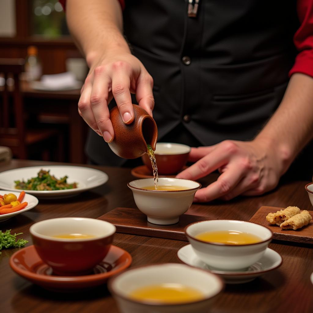 Traditional Chinese tea being poured in Gonzales, Louisiana