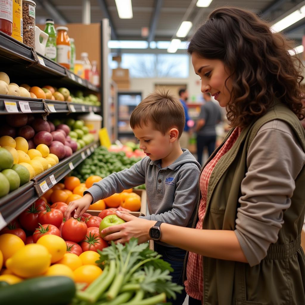 Client selecting fresh produce at the Chippewa Falls food pantry