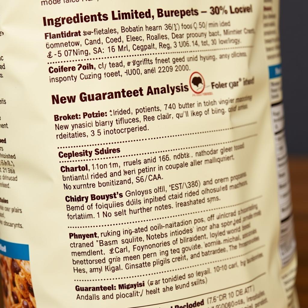 A close-up view of a bag of limited ingredient dog food showing the ingredient list