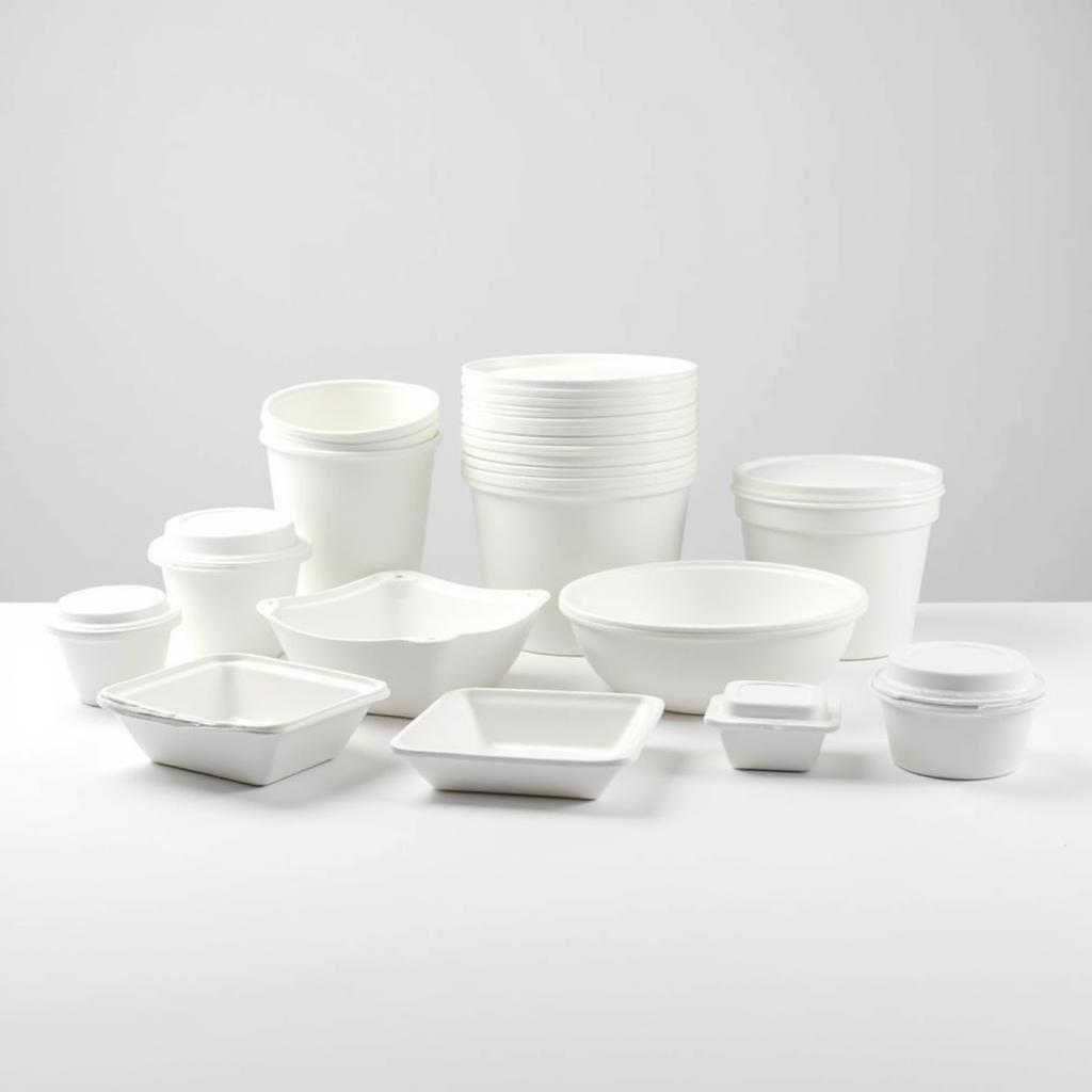 An assortment of different sized styrofoam food containers.