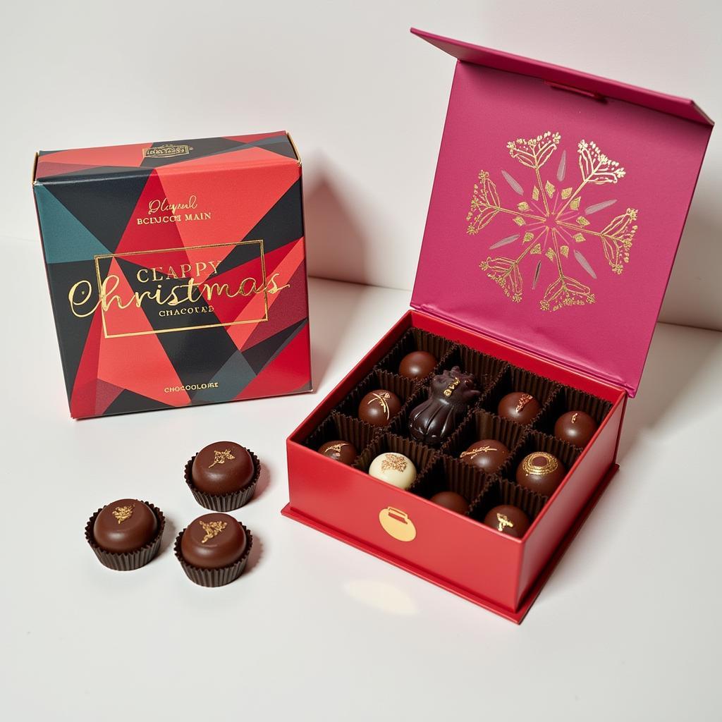 Christmas Chocolate Packaging with Bold Colors and Geometric Patterns