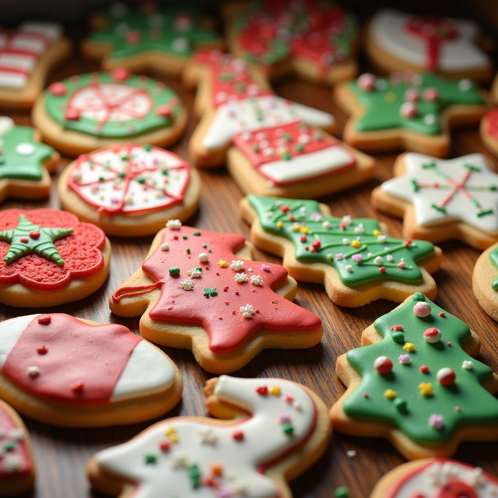 Christmas cookies on display in New Salisbury bakery