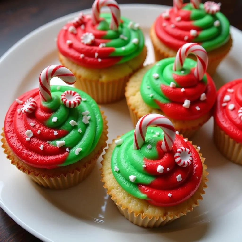 Christmas Cupcakes Decorated with Red and Green Frosting