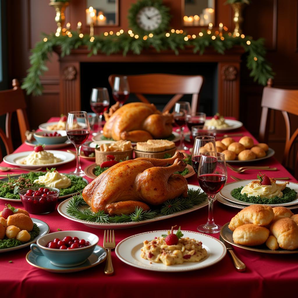 Christmas Dinner Table with Red Foods