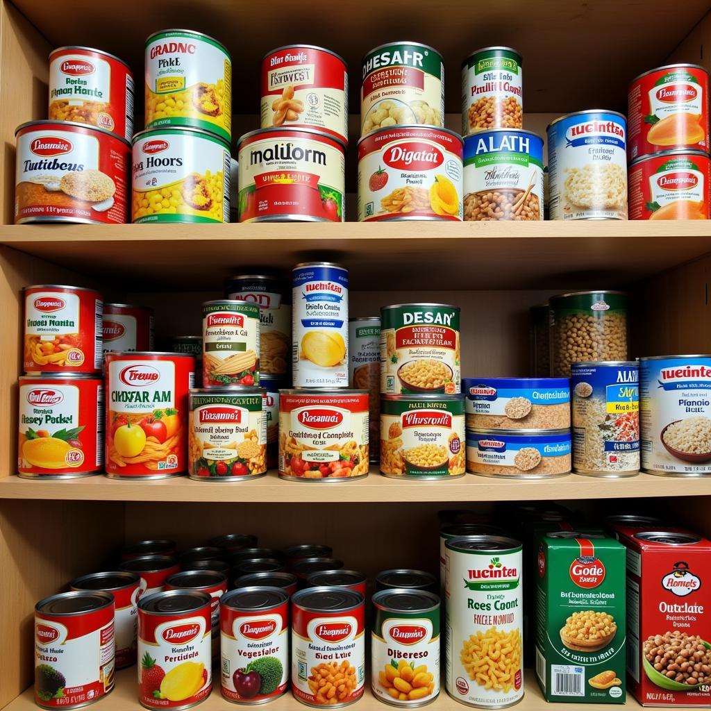 Variety of Food Donations Ready for Distribution at a Church Food Pantry