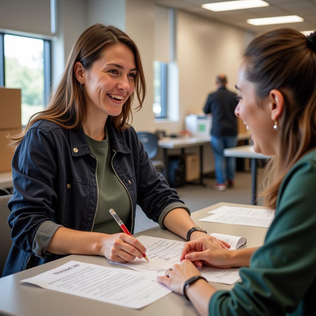 Individual Registering for Assistance at a Church Food Pantry