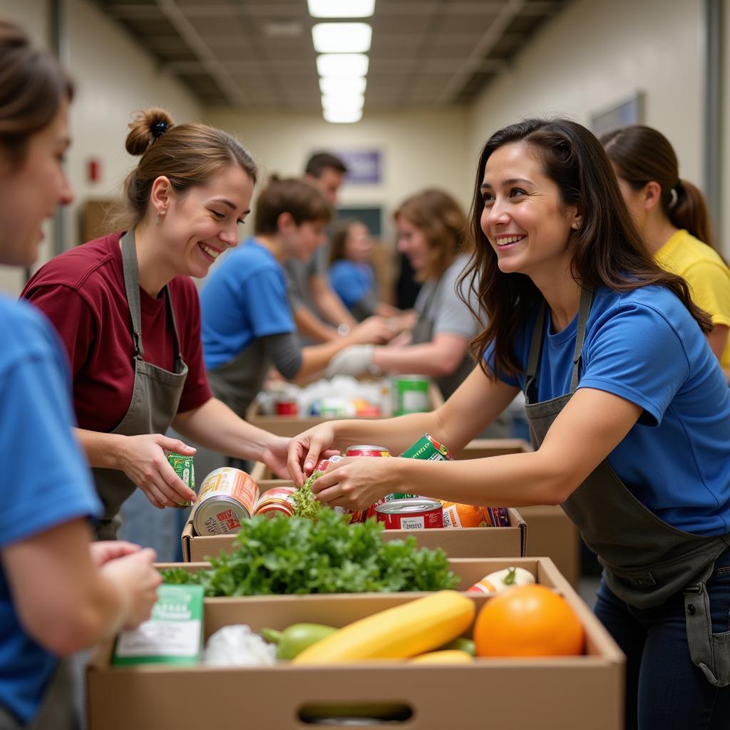 Volunteers sorting food donations