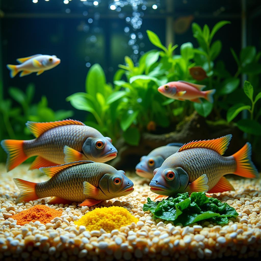 Cichlids in an Aquarium Feeding