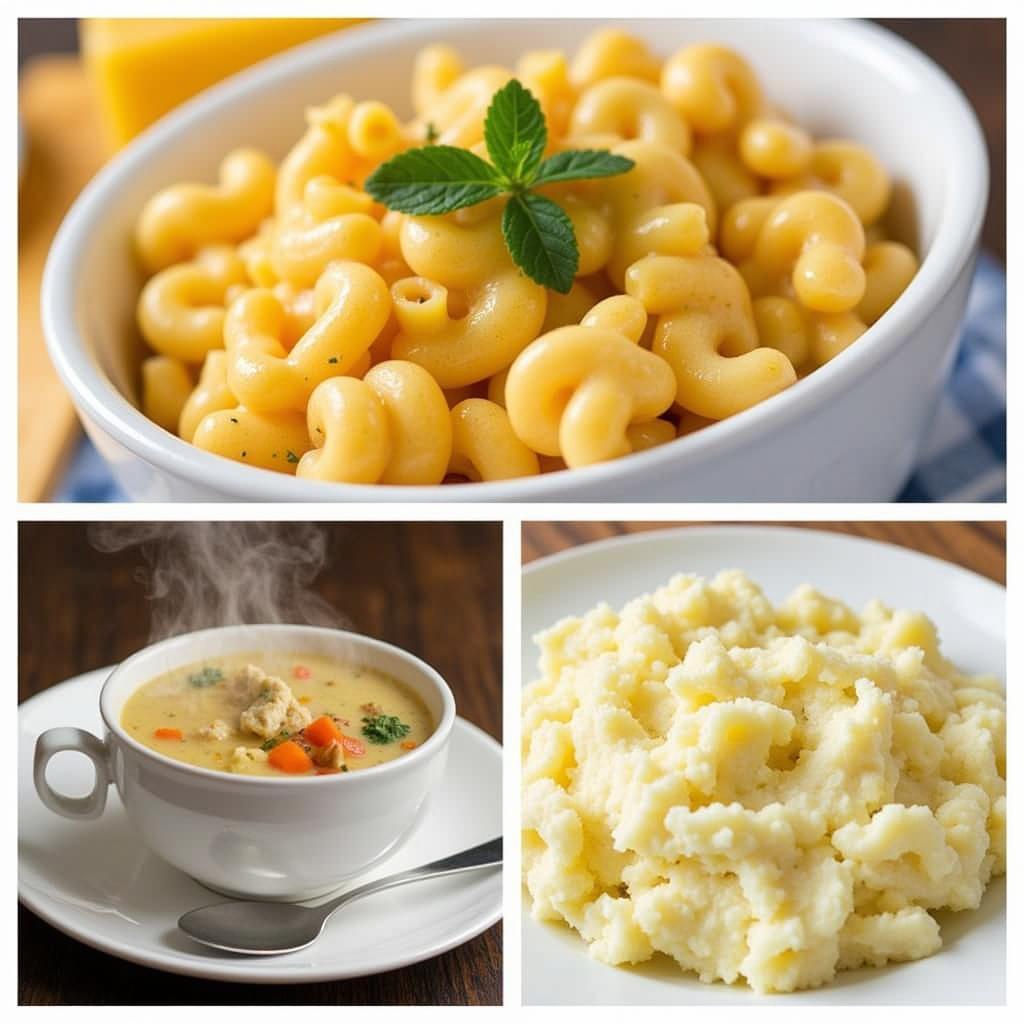 Classic American Spoon Foods: Mac and Cheese, Chicken Noodle Soup, and Mashed Potatoes