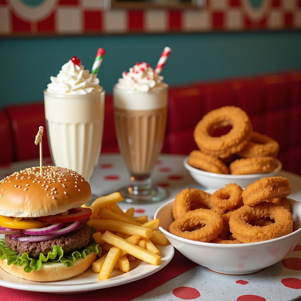 Classic diner food during the sock hop era