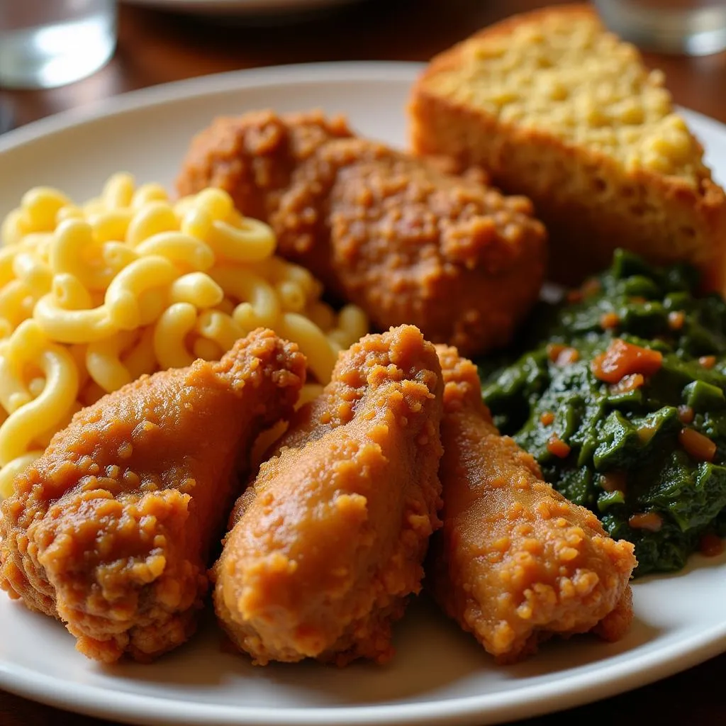 A platter piled high with classic soul food dishes