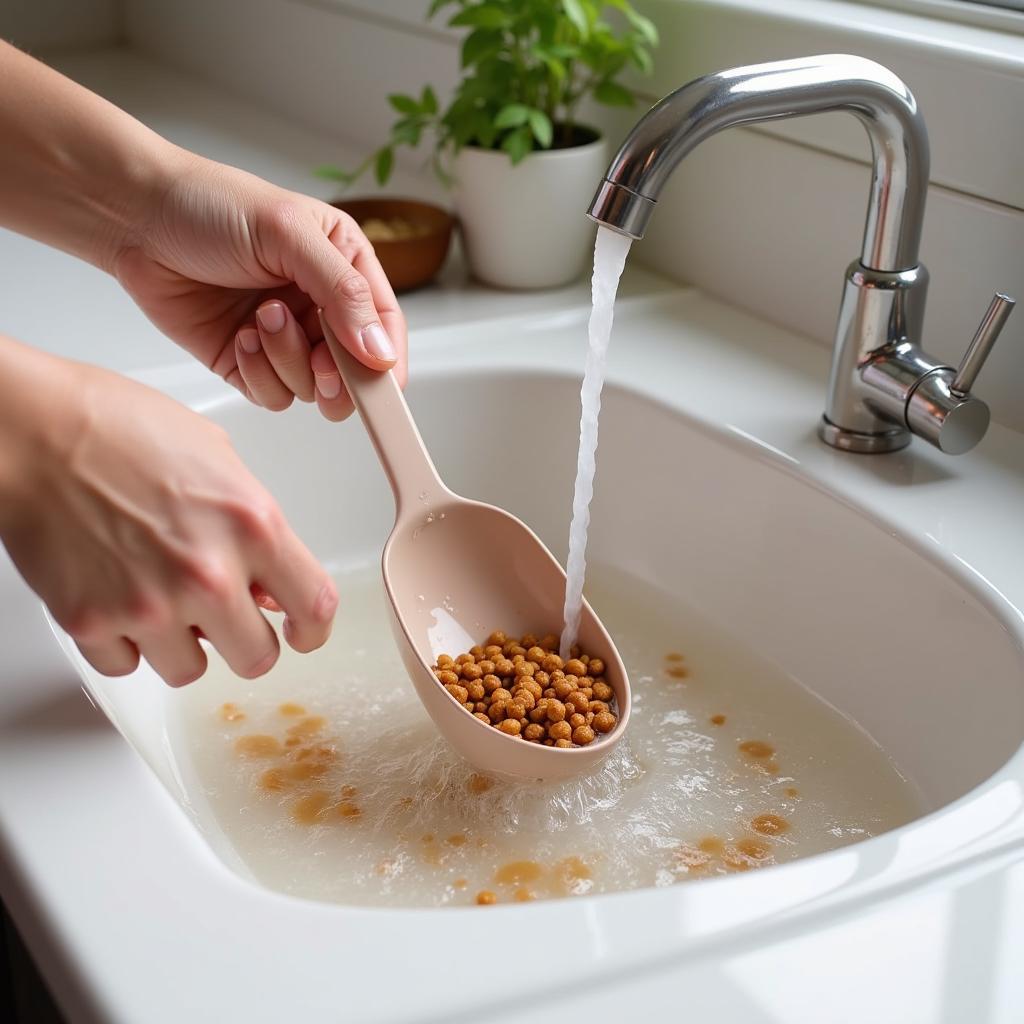 Washing a Cat Food Scoop