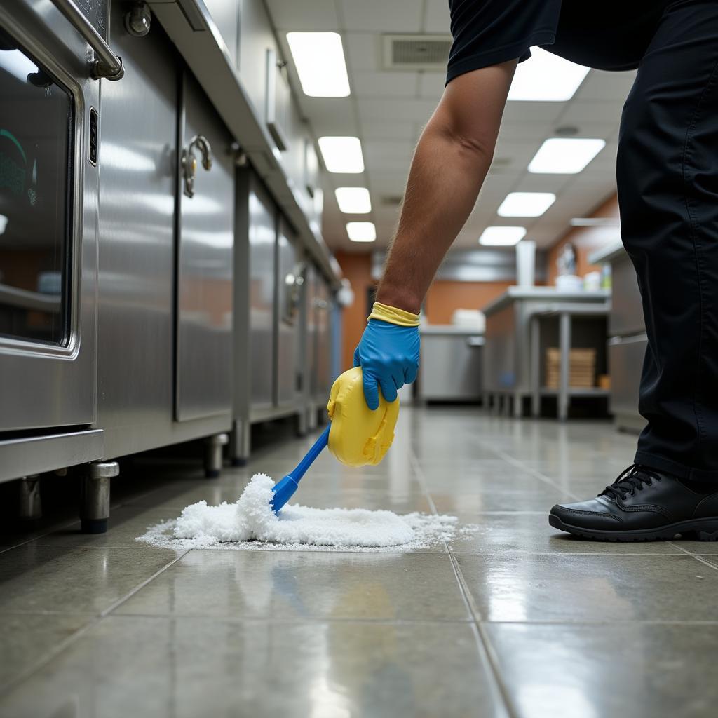 Cleaning Food Grade Flooring in a Restaurant Kitchen