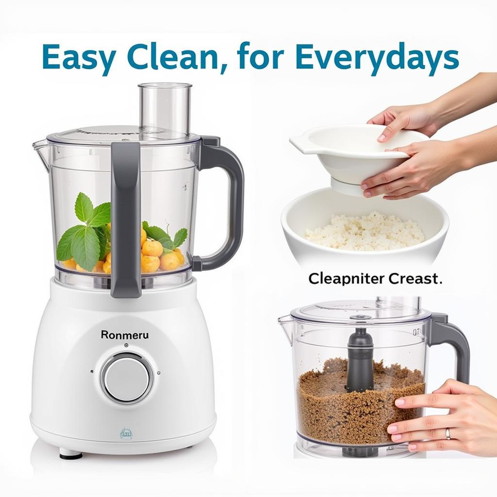 A person is washing the detachable parts of a 12-cup food processor in a sink filled with soapy water.