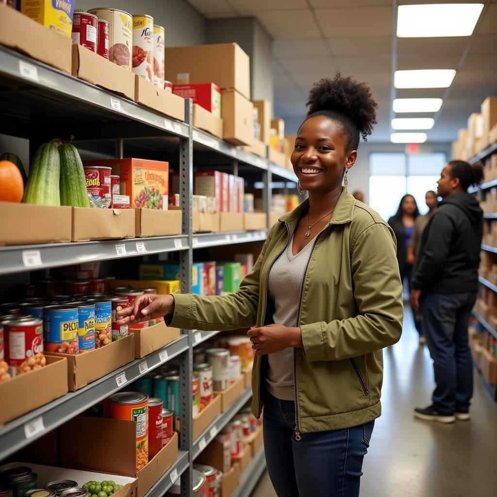 Client choosing food items at a Clifton Park food pantry