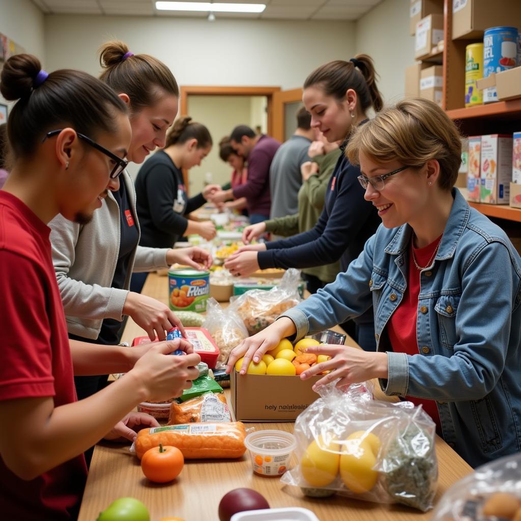 Volunteers sorting donations at a Clifton Park food pantry