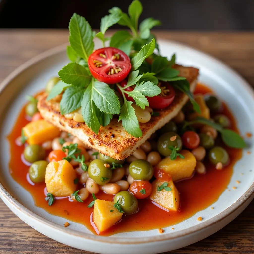 Close-Up of Big T's Signature Dish with Colorful Ingredients