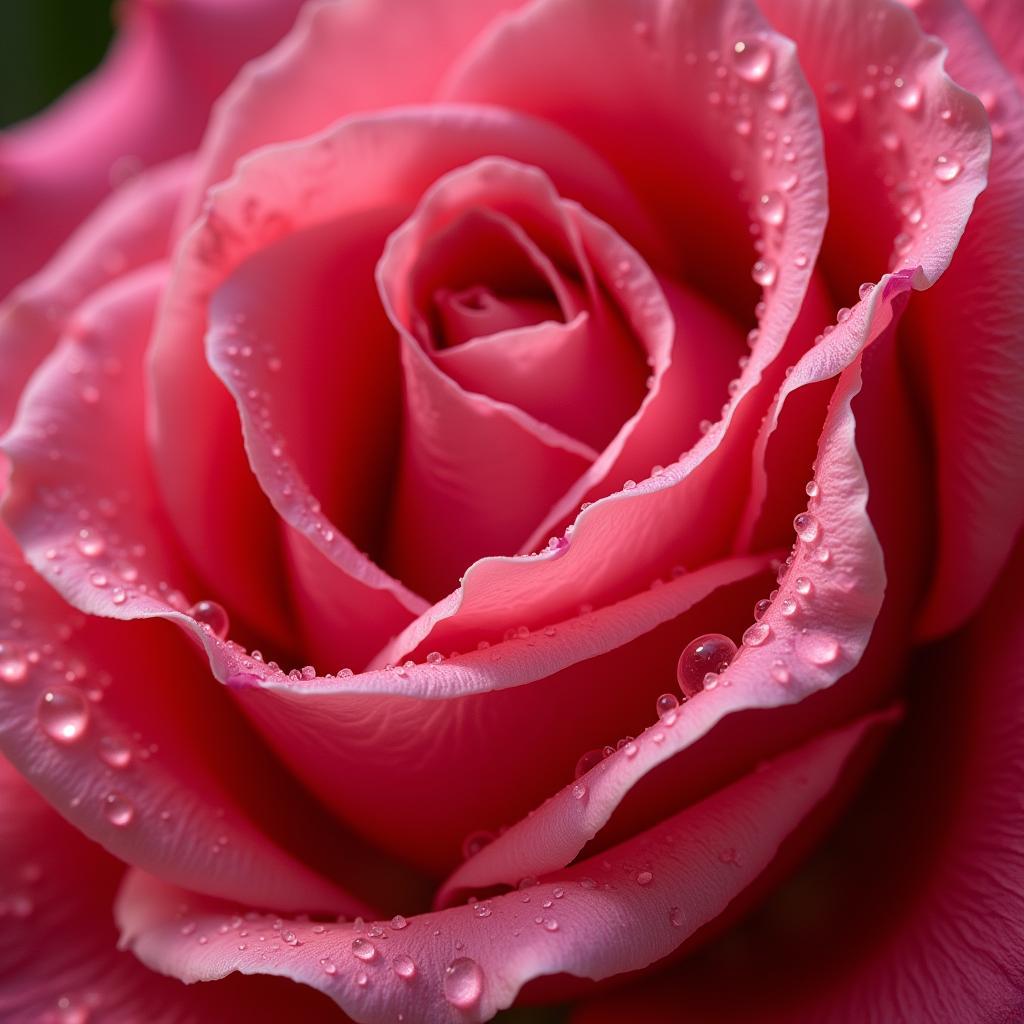 A macro shot of a single flower petal with water droplets, emphasizing the flower's freshness and hydration.