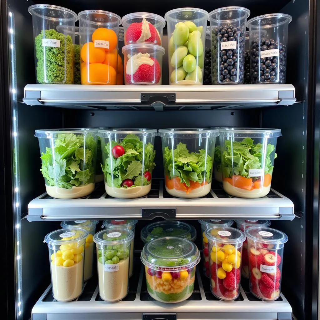 Close-up of Fresh Food Options in a Cold Food Vending Machine