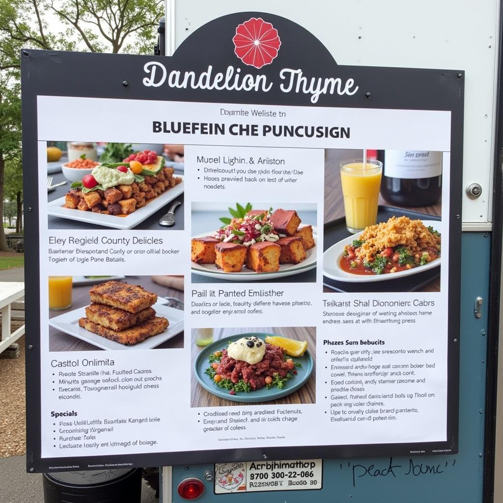 Close-up view of the Dandelion Thyme food truck menu, highlighting customer favorites