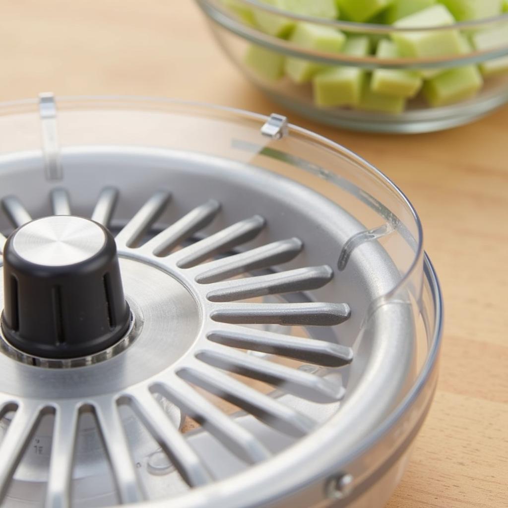 Close-up of stainless steel food chopper blades