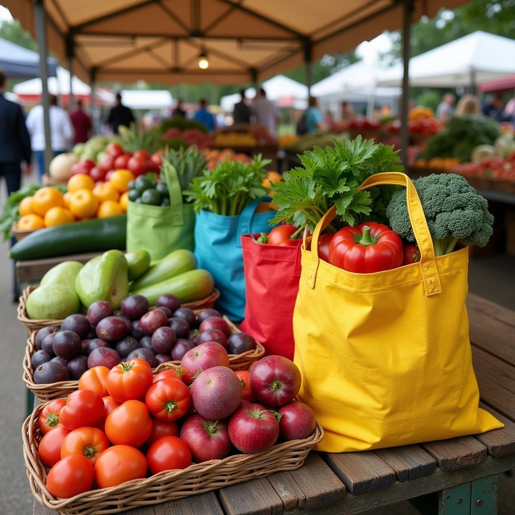 Cloth produce bags at a farmers market