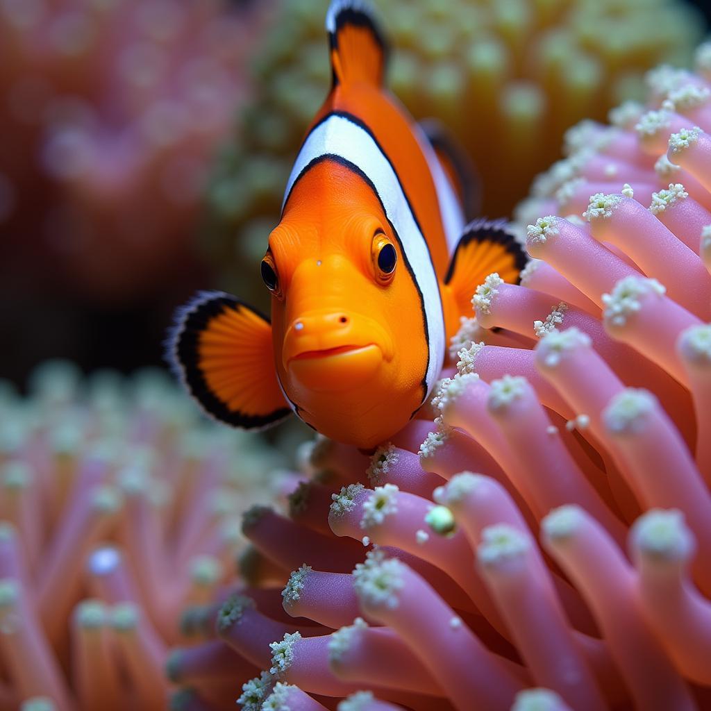 Clownfish Eating Anemone Scraps