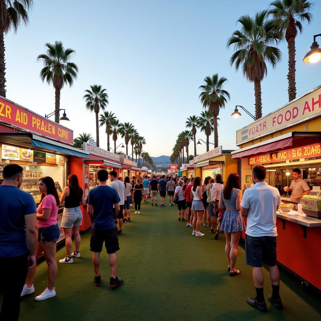 Vibrant food vendor booths at Coachella