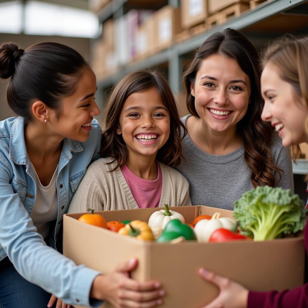 A family receiving a box of food assistance from the Colorado River Food Bank